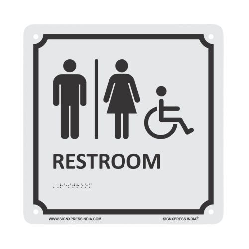 Restroom Braille Signage | Stainless Steel | Thickness: 0.5 mm | Used for Schools, hospitals, banks, and public spaces | SIGNXPRESS INDIA